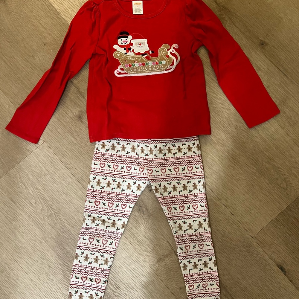 Gymboree Red Holiday Top with gingerbread Patterned Leggings
